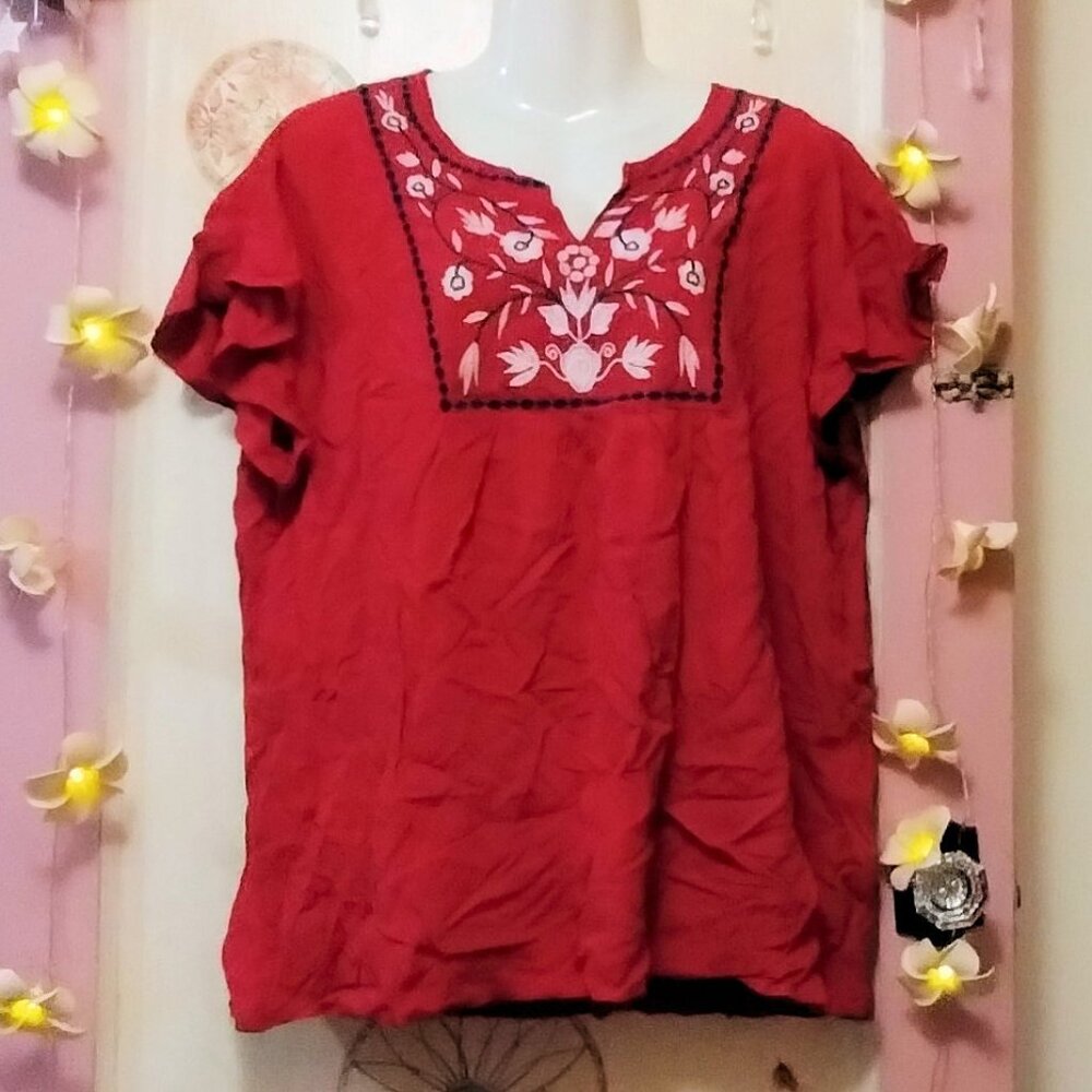 AK by Coruja (2XL) Embroidered Cotton Blouse